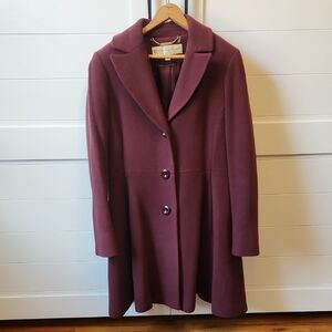 Trina Turk Burgundy Women's Wool Swing Coat